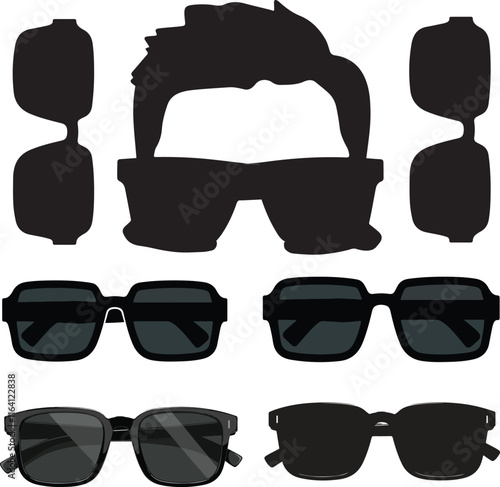 Black modern rectangular sunglasses with dark glass on white background silhoutte vector style with whitre background Black Print