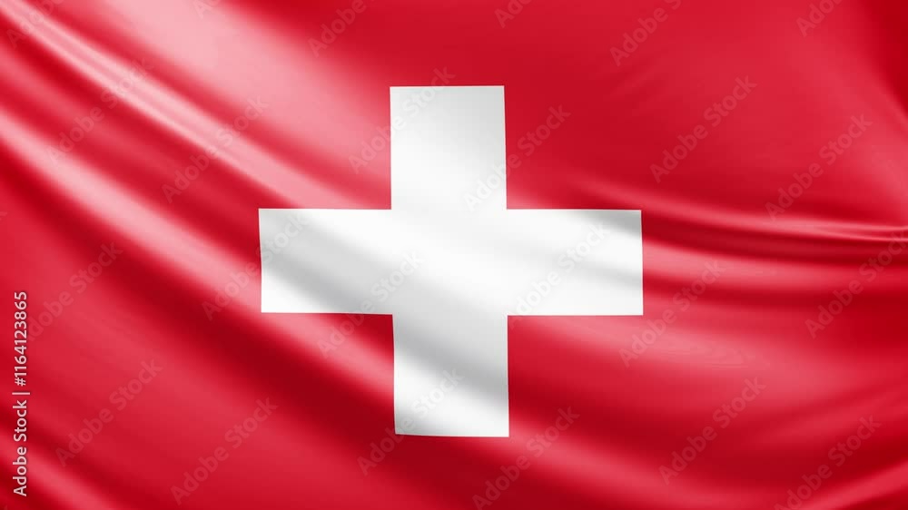 Switzerland flag video, close-up shot of symbol of swiss nation, europe, animated flag background video, 3D video of a flag, national symbol of the people, patriotism, full screen Switzerland flag video, close-up shot of symbol of swiss nation, europe, animated flag background video, 3D video of a flag, national symbol of the people, patriotism, full screen