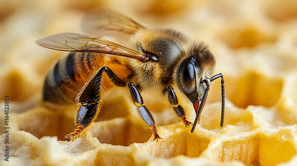 Honeybee on Honeycomb - Close Up Macro Photography Honeybee on Honeycomb - Close Up Macro Photography