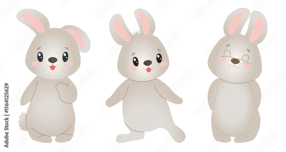 Vector illustration of bunny. Cute rabbit animal in flat style. Vector design isolated on white background Vector illustration of bunny. Cute rabbit animal in flat style. Vector design isolated on white background
