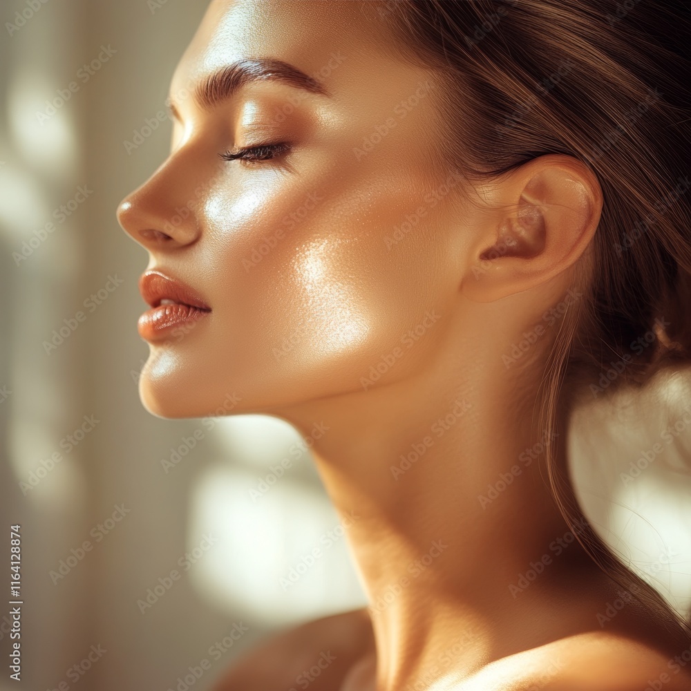 Fototapeta premium Sun-Kissed Beauty Close-up of a Woman's Face