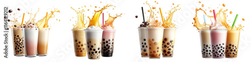 A row of drinks with straws in them
