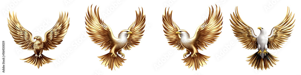 Obraz premium Four golden birds with white feathers