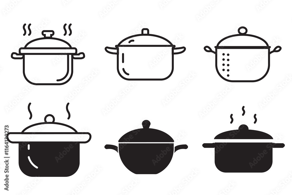 Cooking Pot Icon Set - Modern Kitchenware Illustrations Cooking Pot Icon Set - Modern Kitchenware Illustrations