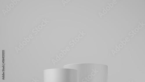 Fotografie 3D Cylinder 2 white pedestal podiums with layer and close up on background clean