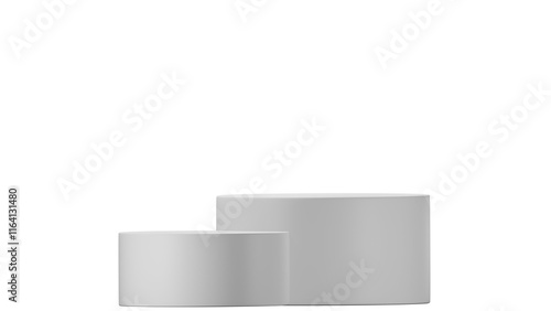 3D Cylinder 2 white pedestal podiums with layer and close up on transparent background clean luxury style