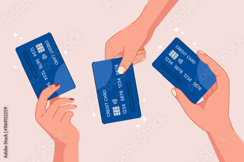 2d vector hand holding credit card for payment, financial and money concept, flat illustration design