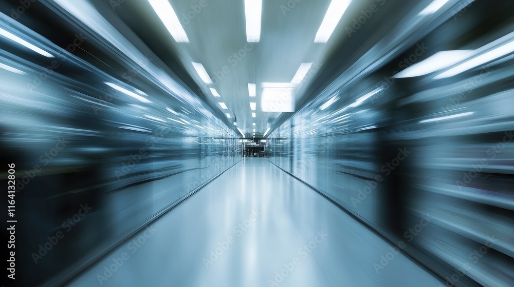 Obraz premium supermarket store aisle interior abstract blurred background.