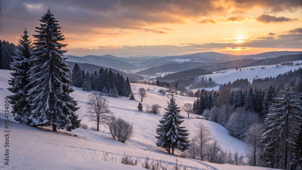 Picturesque winter landscape of snowy valley covered in snow Picturesque winter landscape of snowy valley covered in snow