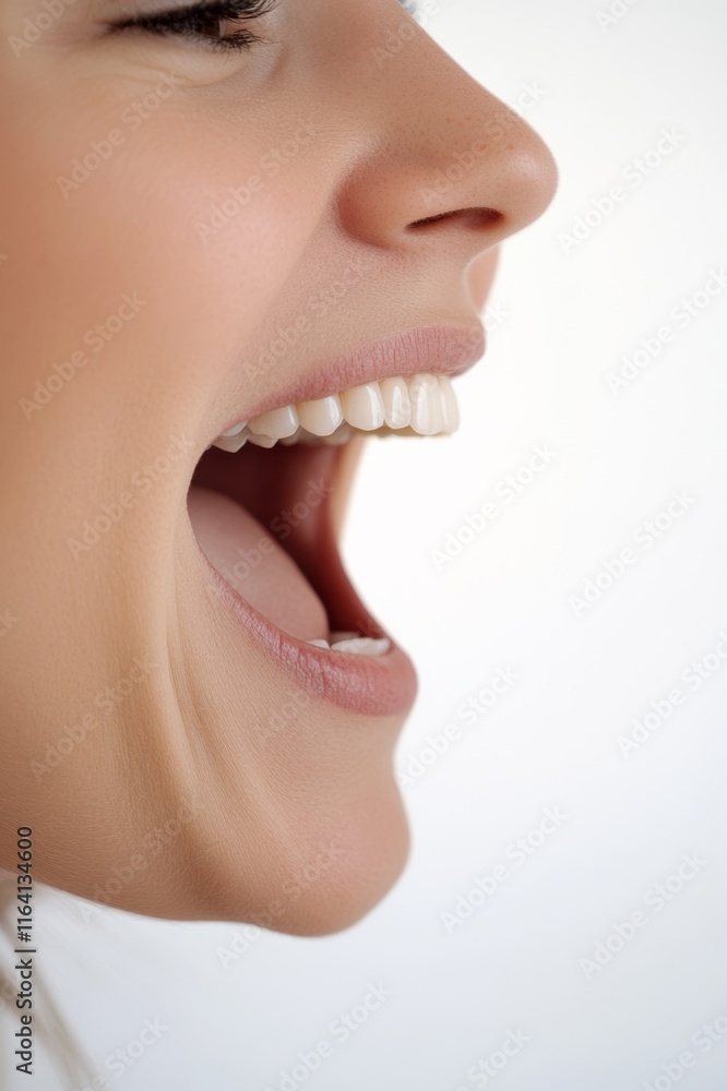 Obraz premium Close-up of a Woman's Open Mouth Revealing Healthy Teeth