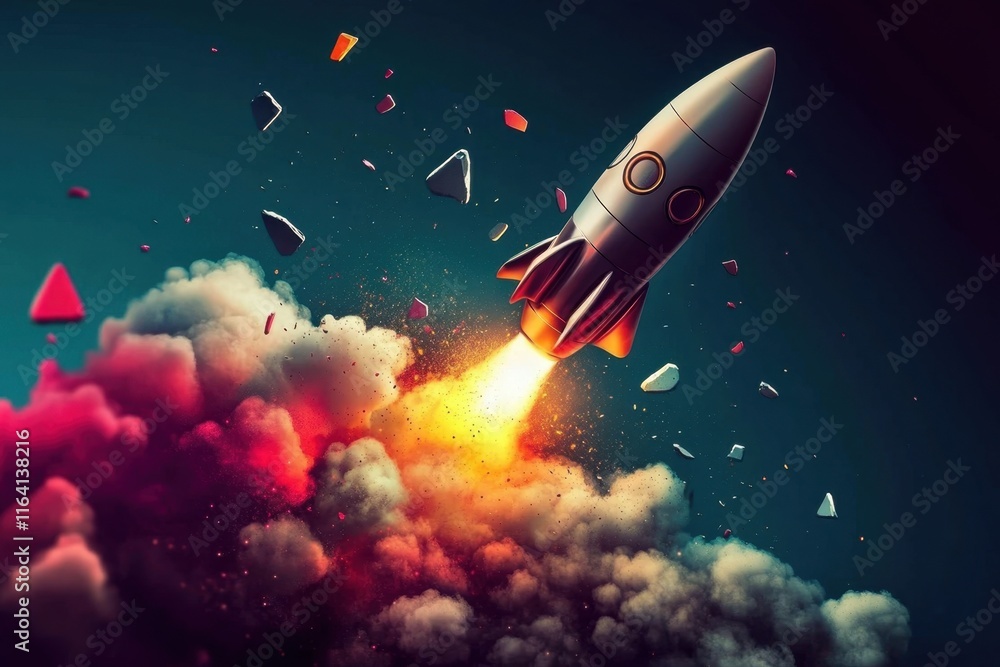 The artistic display of abstract smoke trails from a powerful rocket.