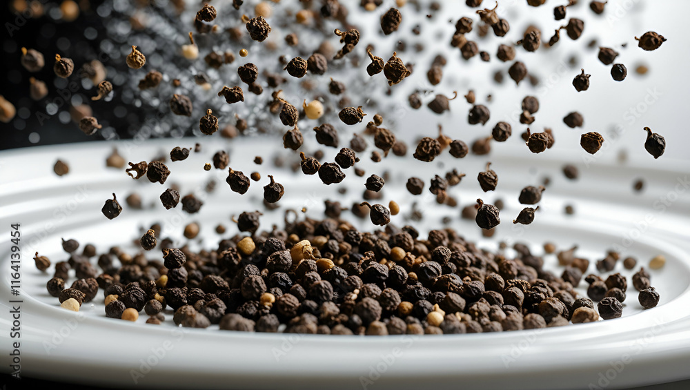 Title: Flurry of Dark Brown Peppercorns
Title: Flurry of Dark Brown Peppercorns
