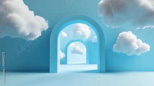 circular 3d illustration in the sky surrounded by clouds photo