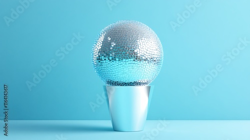 Wallpaper Mural Shiny Disco Ball in Stylish Silver Pot on Bright Blue Background Torontodigital.ca