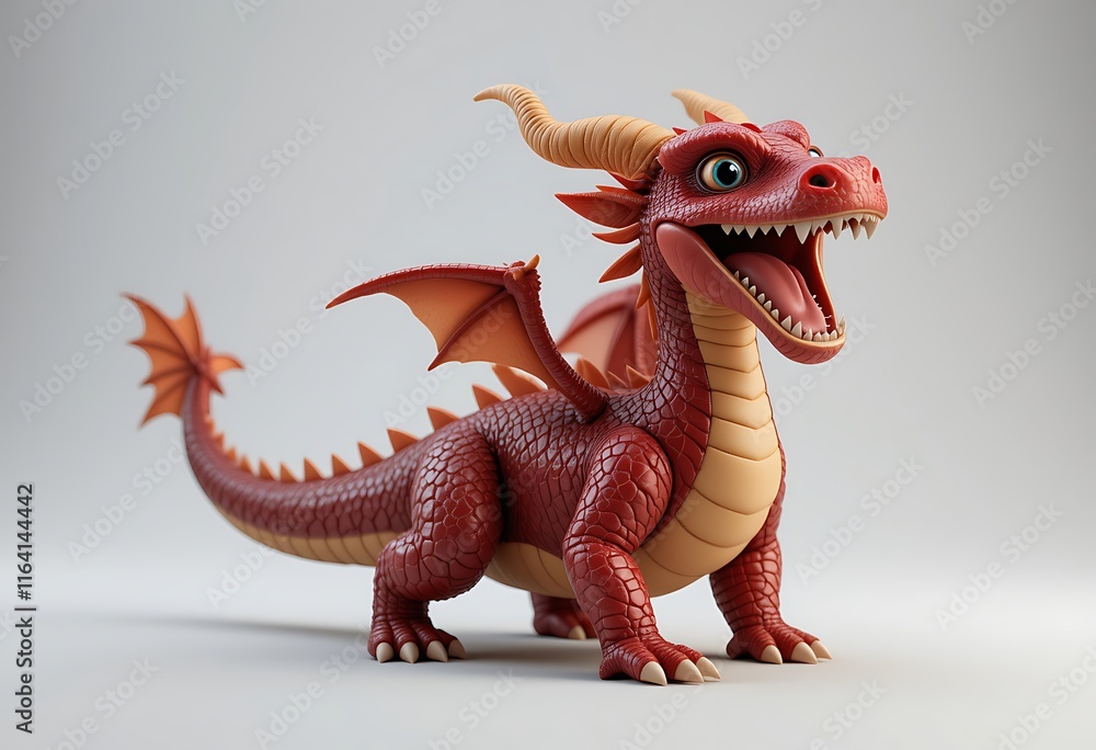Fototapeta premium Adorable Cartoon Dragon with Open Mouth, Perfect for Children's Products