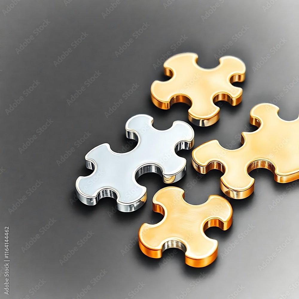 Obraz premium Gold and Silver Puzzle Pieces Symbolize Partnership
