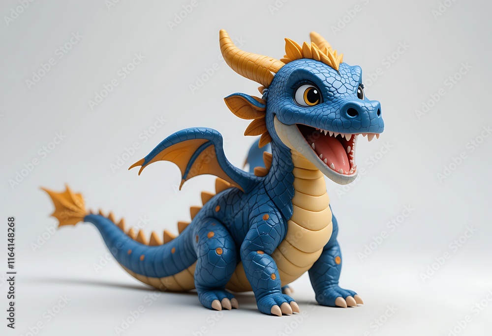 Obraz premium Cute Blue Dragon with Open Mouth, Perfect for Kids' Products. Generative AI