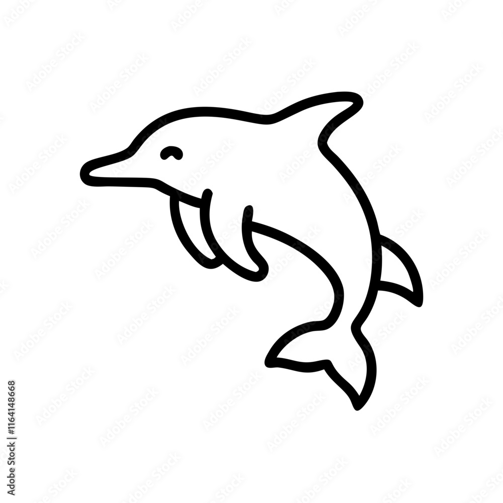 Black dolphin icon in simple line art style Black dolphin icon in simple line art style