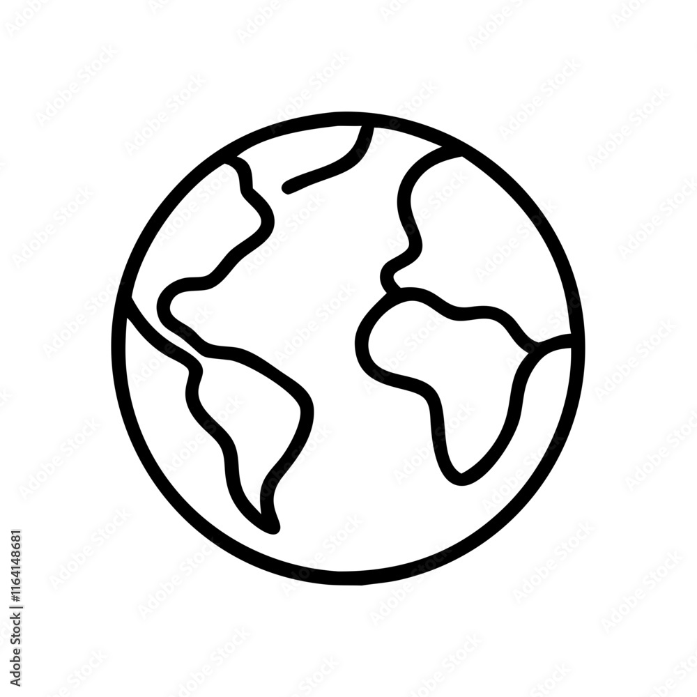 Black globe icon representing Earth in simple line art style. Black globe icon representing Earth in simple line art style.