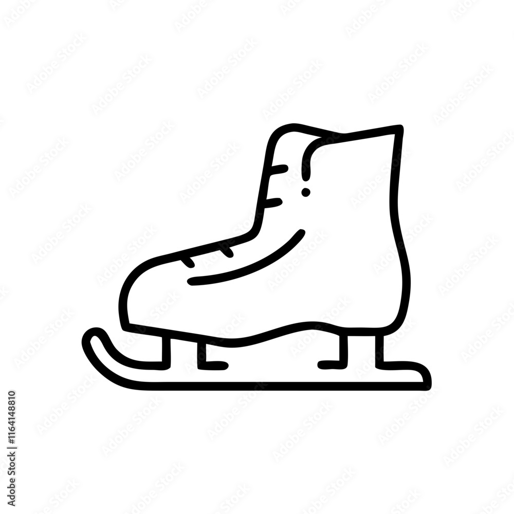 Black ice skate icon in simple line art style. Black ice skate icon in simple line art style.