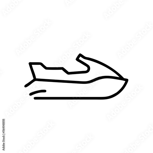 Black jet ski icon in simple line art style.