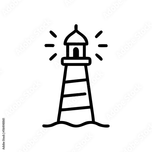 Black lighthouse icon in simple line art style