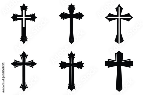Christian cross silhouette set. Religious cross icon collection. Set of holly cross for religion. Cross shape collection illustration