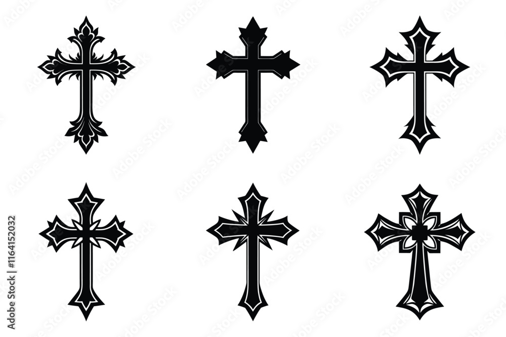 Christian cross silhouette set. Religious cross icon collection. Set of holly cross for religion. Cross shape collection illustration Christian cross silhouette set. Religious cross icon collection. Set of holly cross for religion. Cross shape collection illustration