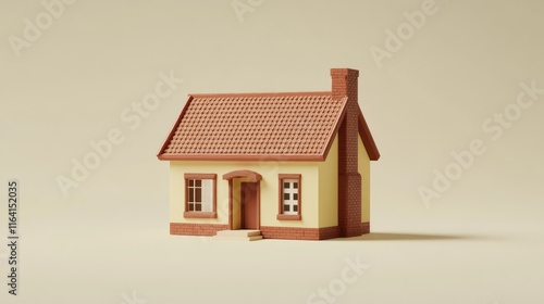 Wallpaper Mural Miniature yellow house with red roof and chimney on beige background. Torontodigital.ca