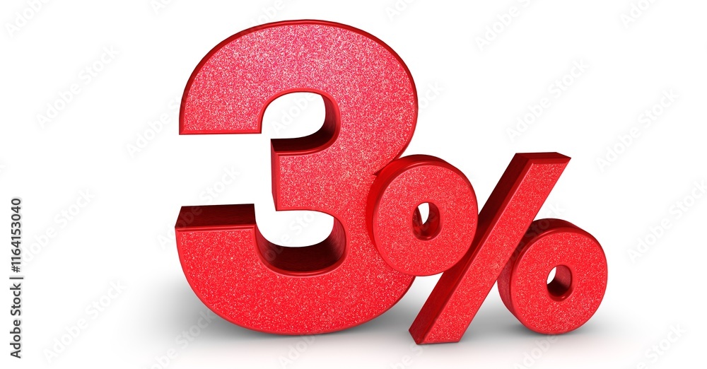 3d render, 3% isolated with Red Color on white background 3D illustration 3d render, 3% isolated with Red Color on white background 3D illustration