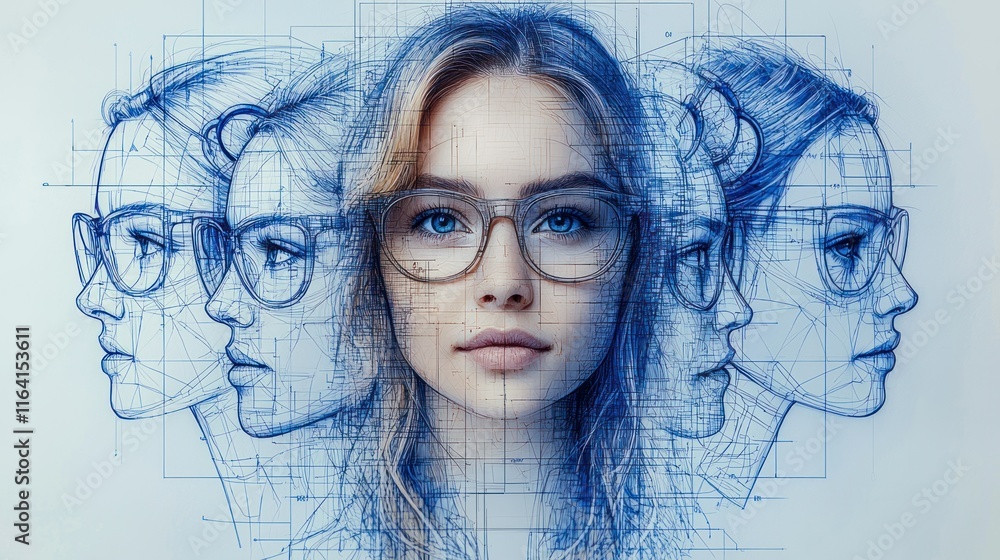 Fototapeta premium Portrait blending technology and human features.