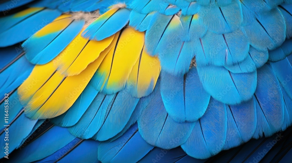 Fototapeta premium Macro shot of colorful bird plumage with intricate details 