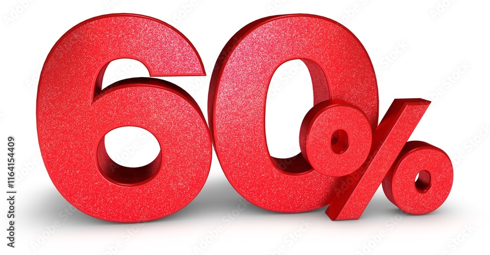 3d render, 60% isolated with Red Color on white background 3D illustration 3d render, 60% isolated with Red Color on white background 3D illustration