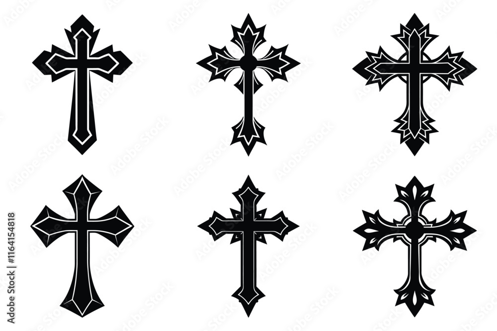 Christian cross silhouette set. Religious cross icon collection. Set of holly cross for religion. Cross shape collection illustration Christian cross silhouette set. Religious cross icon collection. Set of holly cross for religion. Cross shape collection illustration