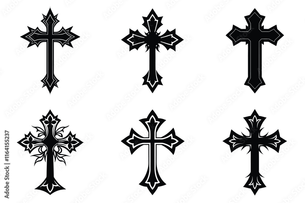 Christian cross silhouette set. Religious cross icon collection. Set of holly cross for religion. Cross shape collection illustration Christian cross silhouette set. Religious cross icon collection. Set of holly cross for religion. Cross shape collection illustration