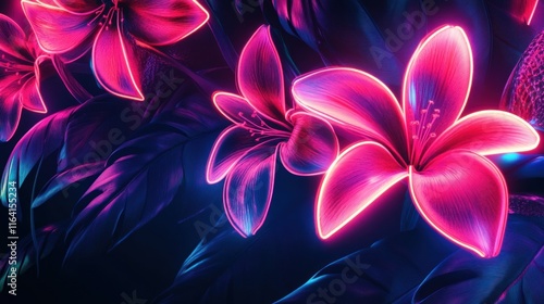 Neon Floral Fantasy: Glowing Lilies in a Dark Paradise
