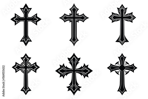 Christian cross silhouette set. Religious cross icon collection. Set of holly cross for religion. Cross shape collection illustration