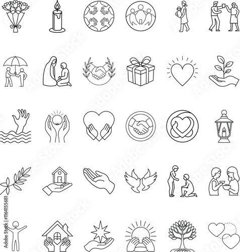 Charity Icons Giving, Helping, Support, Love, Hope, Peace, Unity, Community, Care, Sharing