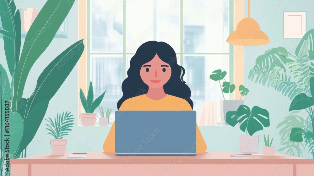 Obraz premium Bright and Tidy Home Office Setup for Remote Work