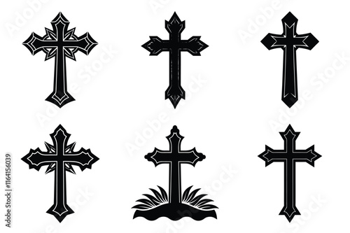 Christian cross silhouette set. Religious cross icon collection. Set of holly cross for religion. Cross shape collection illustration