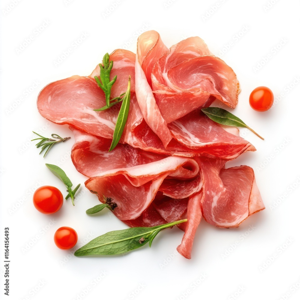 Smoked ham slices Isolated on White Background Generative AI Smoked ham slices Isolated on White Background Generative AI