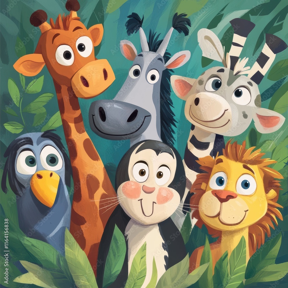 Safari Friends Pose Together In Lush Green Foliage Safari Friends Pose Together In Lush Green Foliage