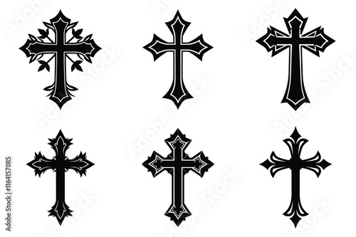 Christian cross silhouette set. Religious cross icon collection. Set of holly cross for religion. Cross shape collection illustration