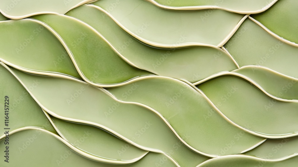 Fototapeta premium Elegant Green Wave Pattern Tiles for Modern Interior Design and Home Decor