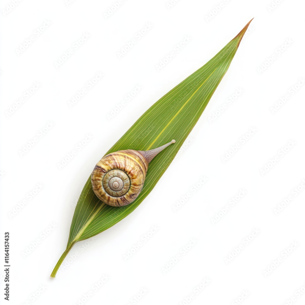Snail on grass leaf Isolated on White Background Generative AI Snail on grass leaf Isolated on White Background Generative AI