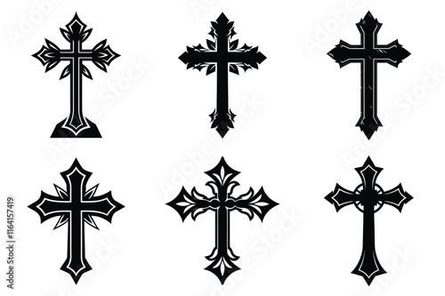 Christian cross silhouette set. Religious cross icon collection. Set of holly cross for religion. Cross shape collection illustration