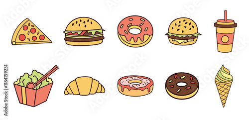 Food flat Illustration Icons set, Food Vector Art Illustration Clipart. set of food Illustration bundle	