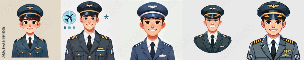 vector set of smiling pilot characters vector set of smiling pilot characters
