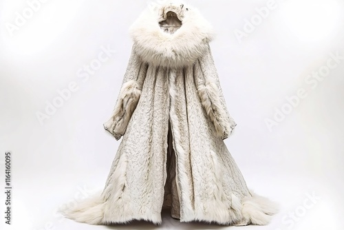 Elegant White Fur Coat with Plush Collar on Soft Background photo