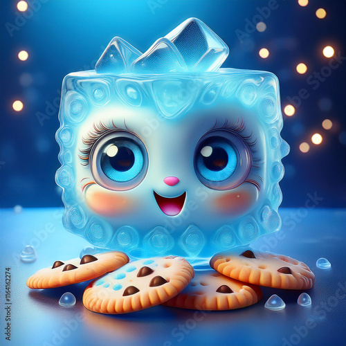 Ice Cube Character with Cookies
